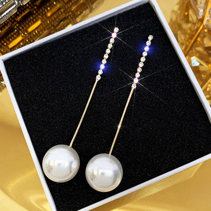 2025 New Korean Style Contracted Heart Pearl Earrings Zircon Geometric Stud Earring
